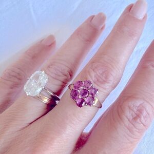 Vintage pink ruby flower ring in yellow gold - size 5